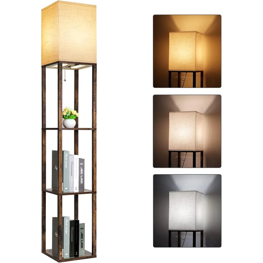 Hignconcerned Floor Lamp With Shelves Wood Triple Display