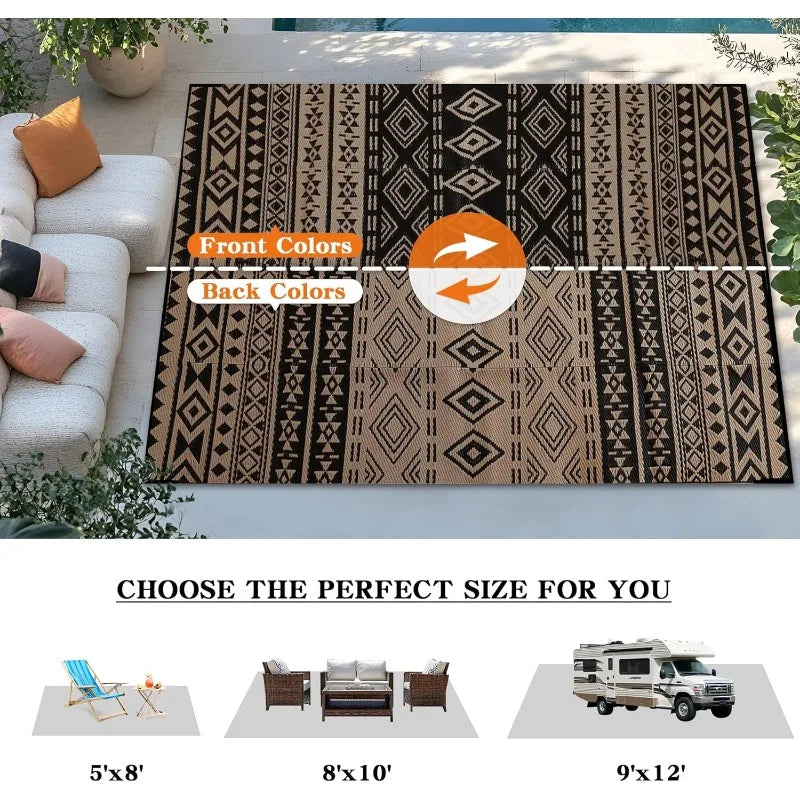 Outdoor Rugs 9x12 ft Patio Waterproof Reversible