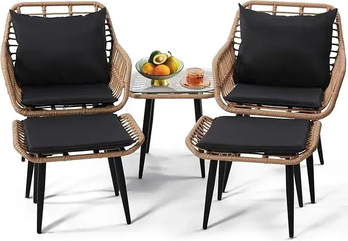 Patio Conversation Furniture Set, Includes 2 Chairs, 2 Ottomans,  Side Table