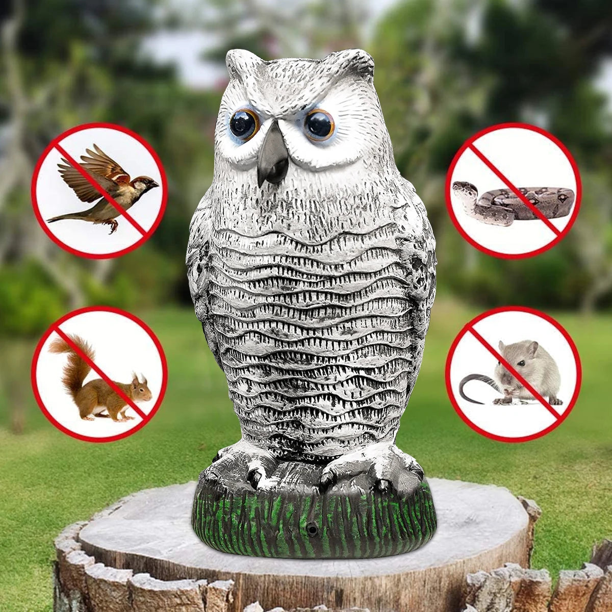 Owl Decoy Sculpture, Rotating Head Plastic Owl Bird