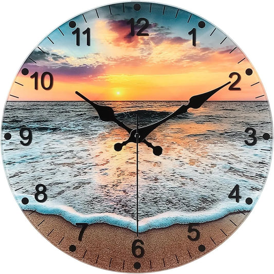 Hign-concerned 12 Inch Silent Non-Ticking Beach Sunrise Wall Clock