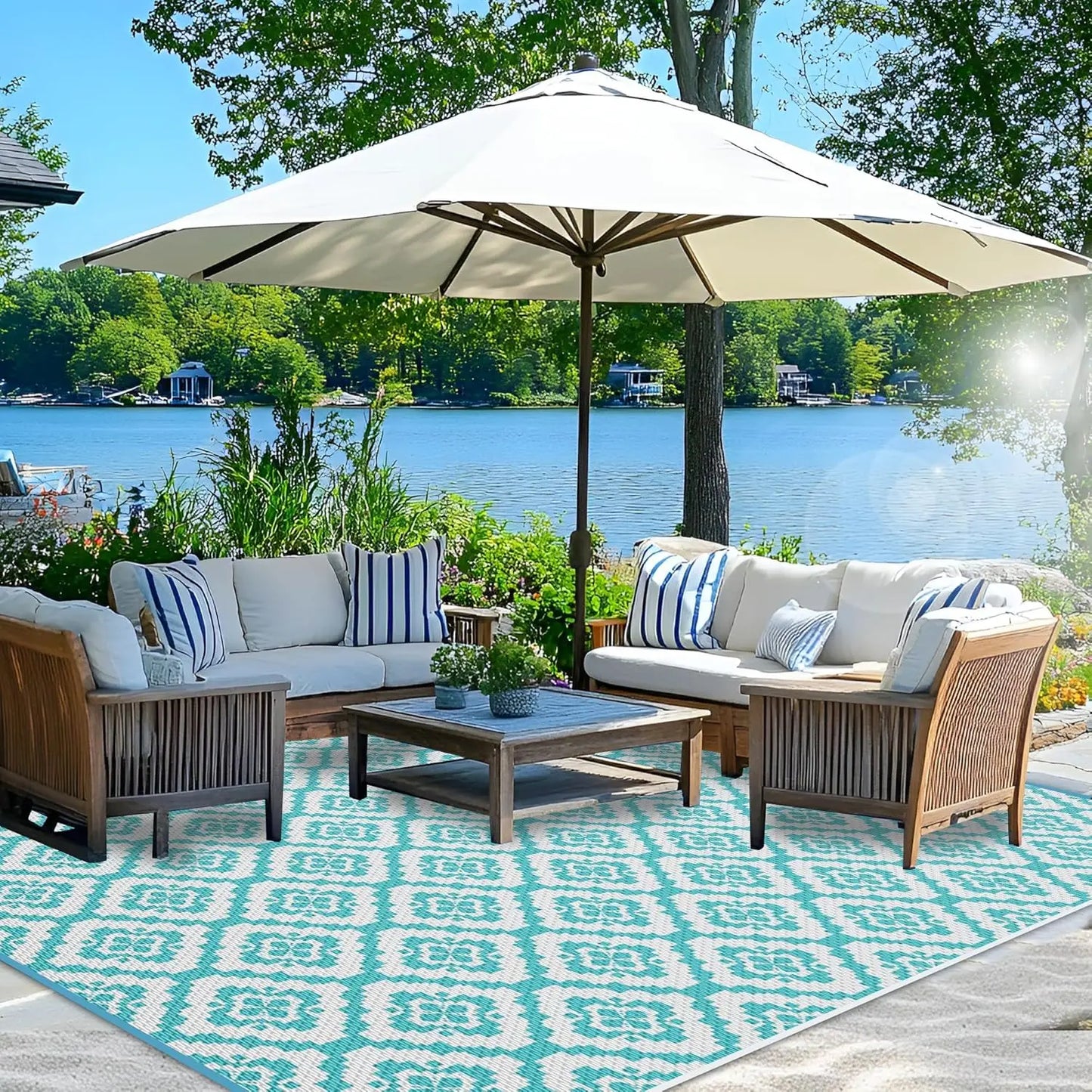 Outdoor Rugs 9x12 ft Patio Waterproof Reversible