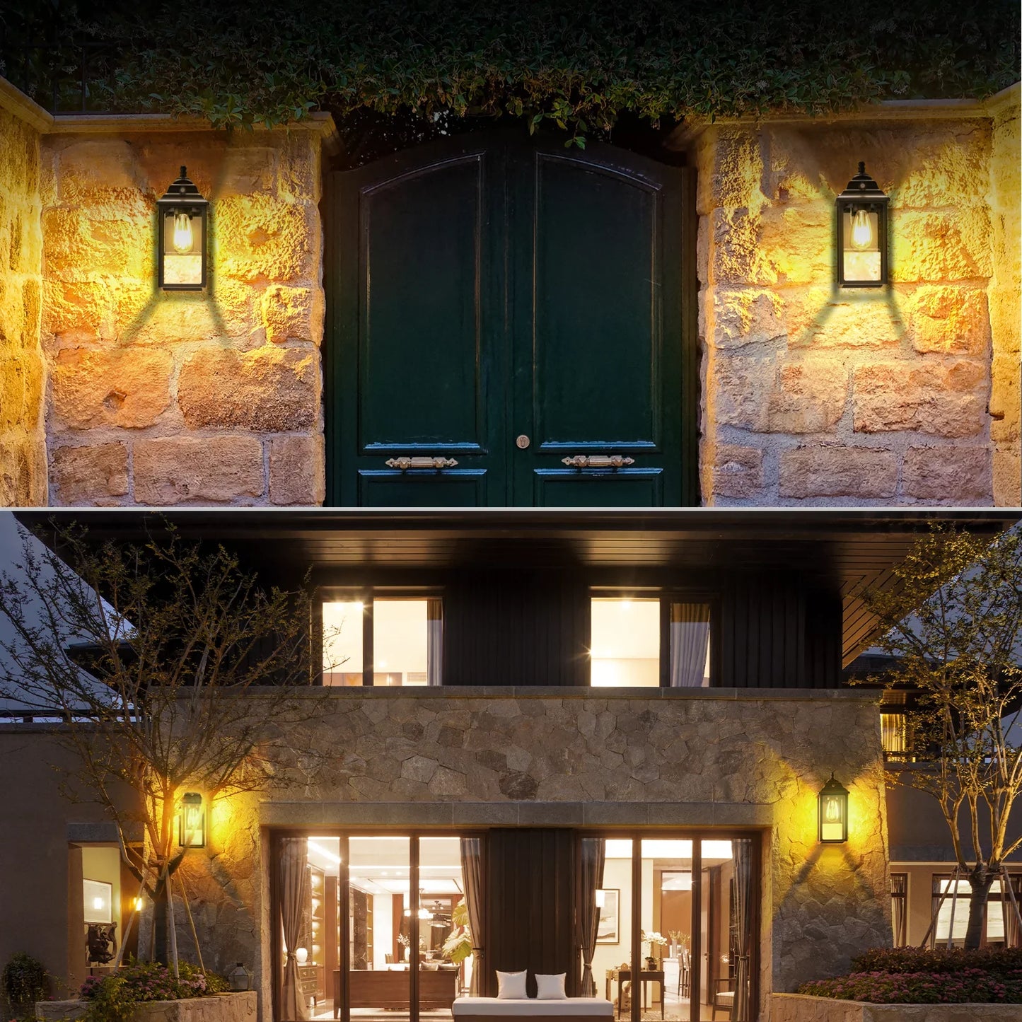 Outdoor Wall Sconce Lights by LS Wall Lanterns - Black Set