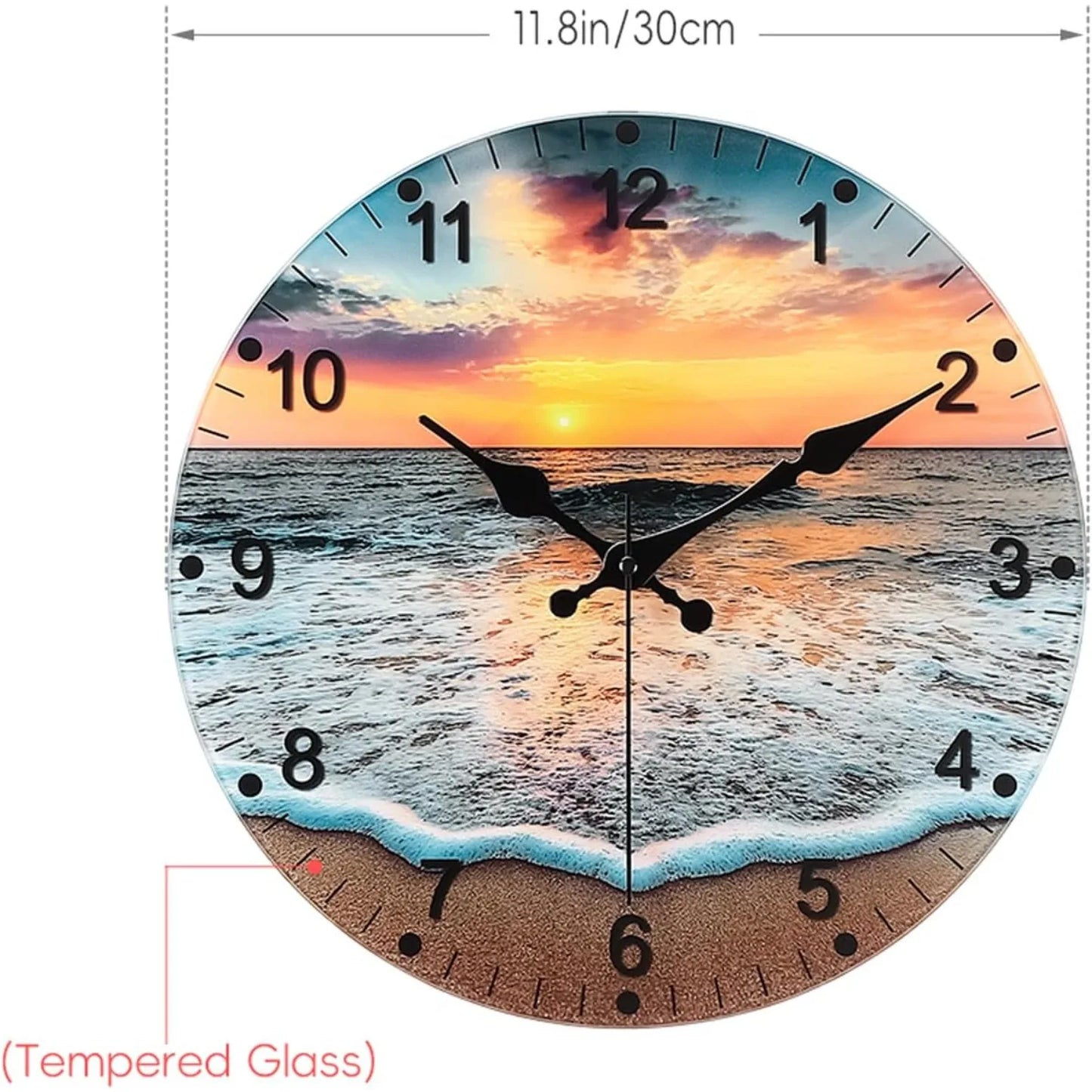 Hign-concerned 12 Inch Silent Non-Ticking Beach Sunrise Wall Clock
