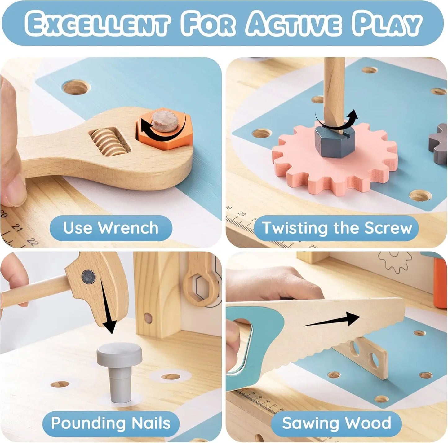 Large Wooden Work Bench Construction Toys 41 Pieces