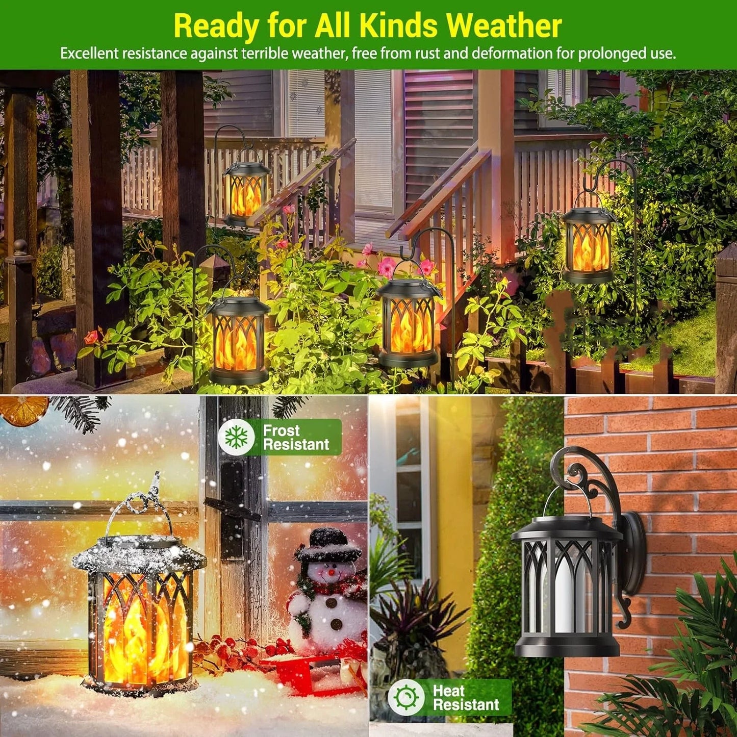 2/4 Pack Upgraded Flickering Flame Solar Lanterns Lights Outdoor,