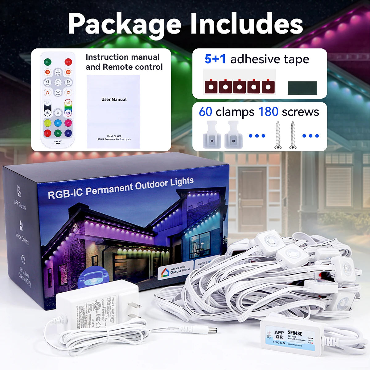 Permanent Outdoor Lights, Smart RGB Northern Lights , 100ft with 60 LED