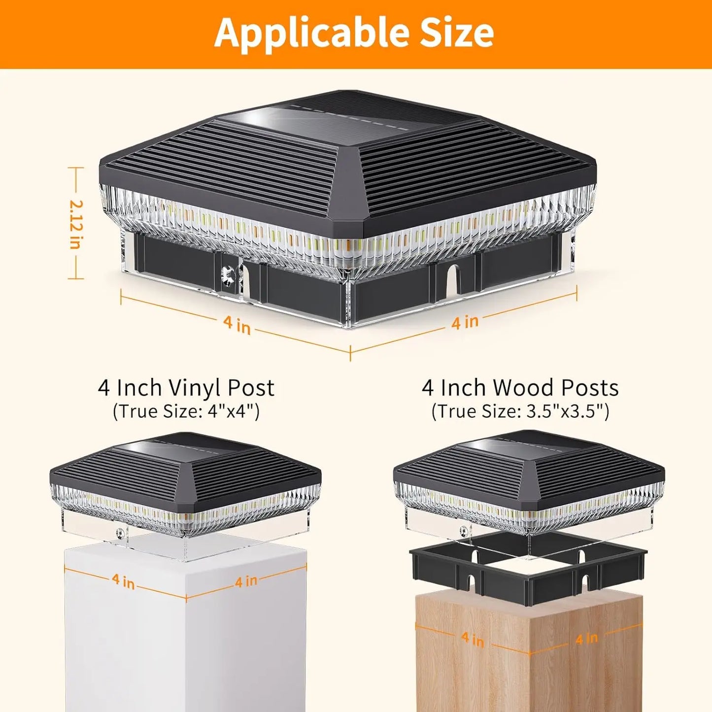 6 Pack 4x4 Solar Post Lights Outdoor, with 3 modes