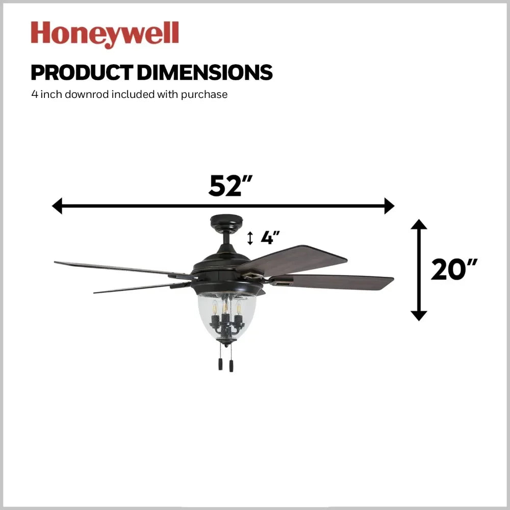 52"  Bronze LED Outdoor Ceiling Fan With Light