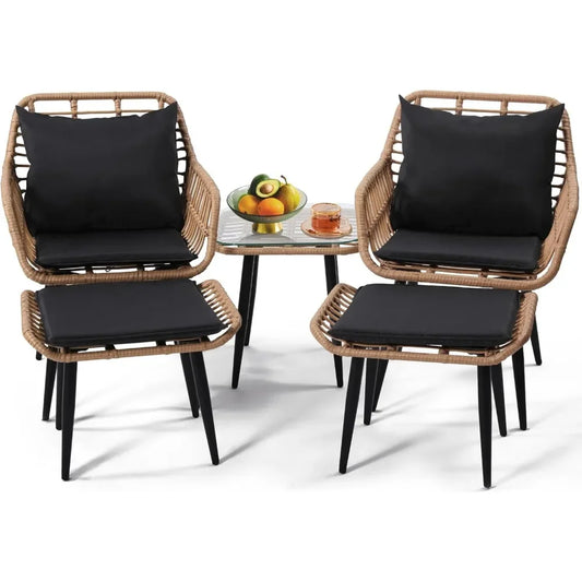 Patio Conversation Furniture Set, Includes 2 Chairs, 2 Ottomans,  Side Table