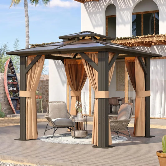 8'x8' Hardtop Gazebo,  with Curtains and Netting,