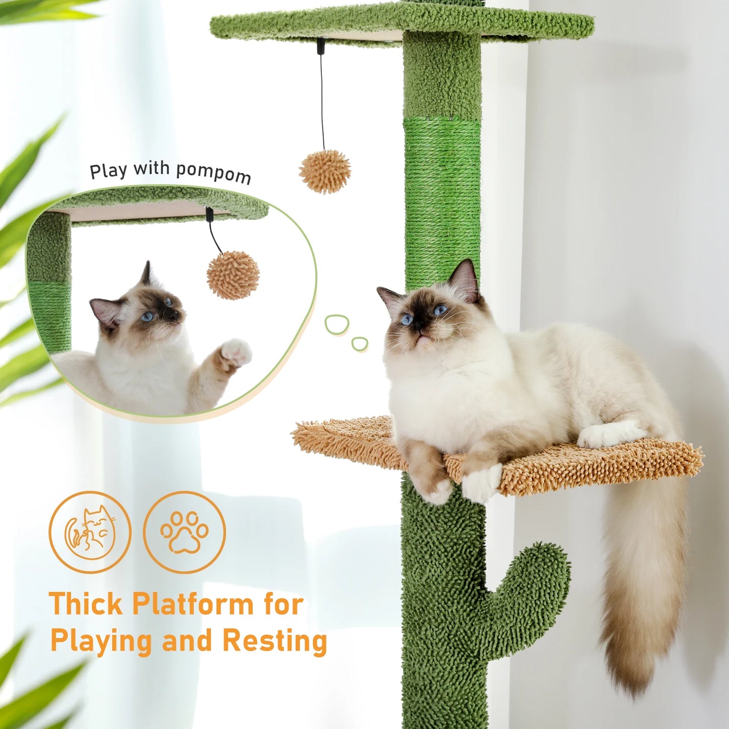 5-Tier Floor to Ceiling Cat Tower Cactus Tall Climbing Tree