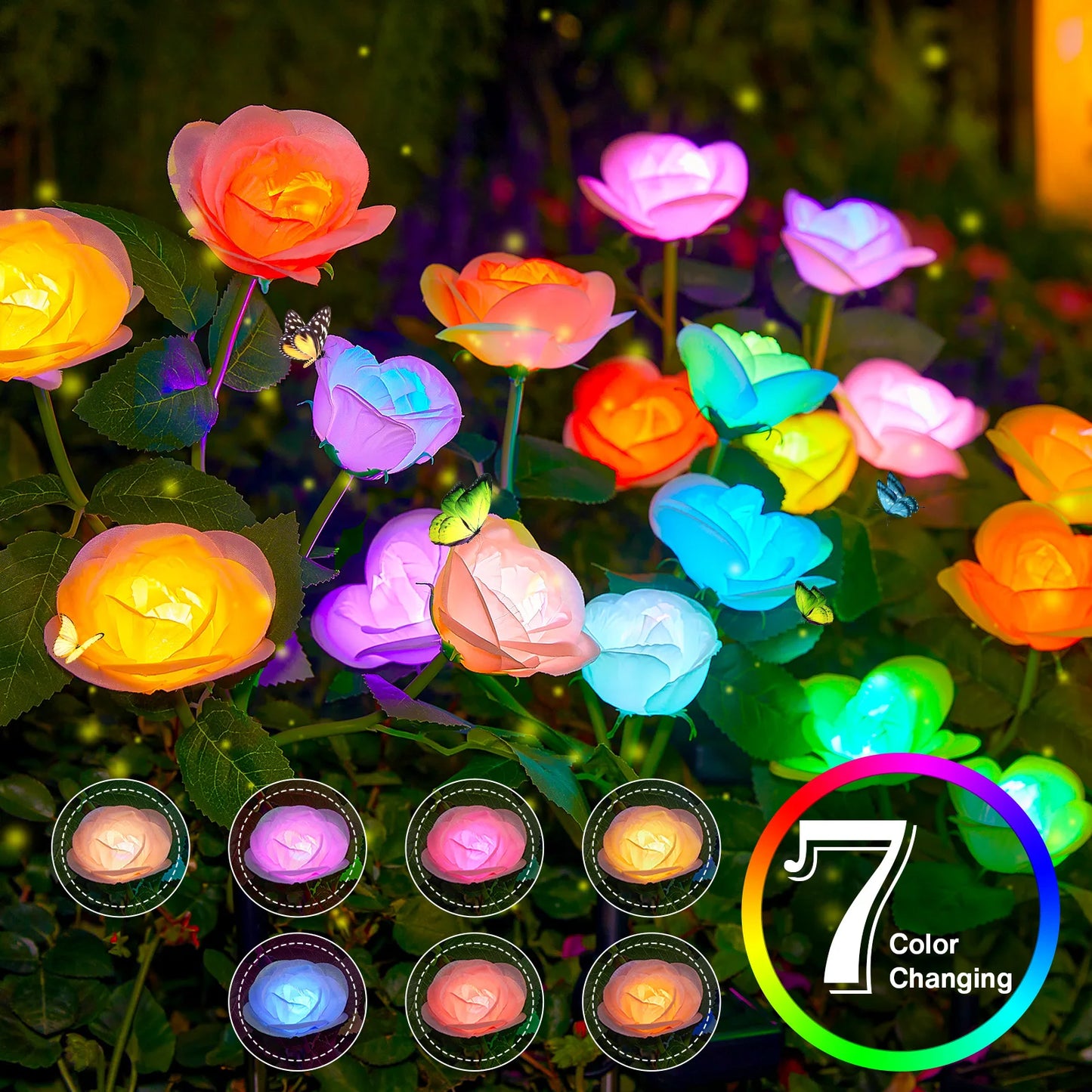 4/8 Pack Solar Garden Lights, 7 Color Changing Rose Solar Lights