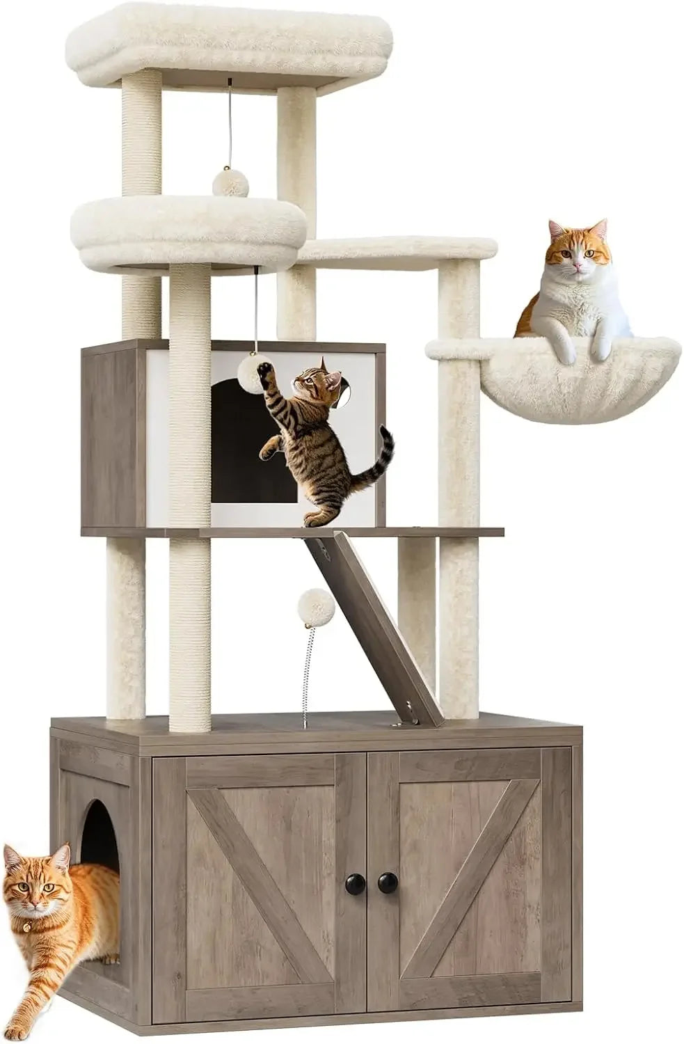 Hign-concerned 2-in-1 Modern Cat Tree with Litter Box Enclosure