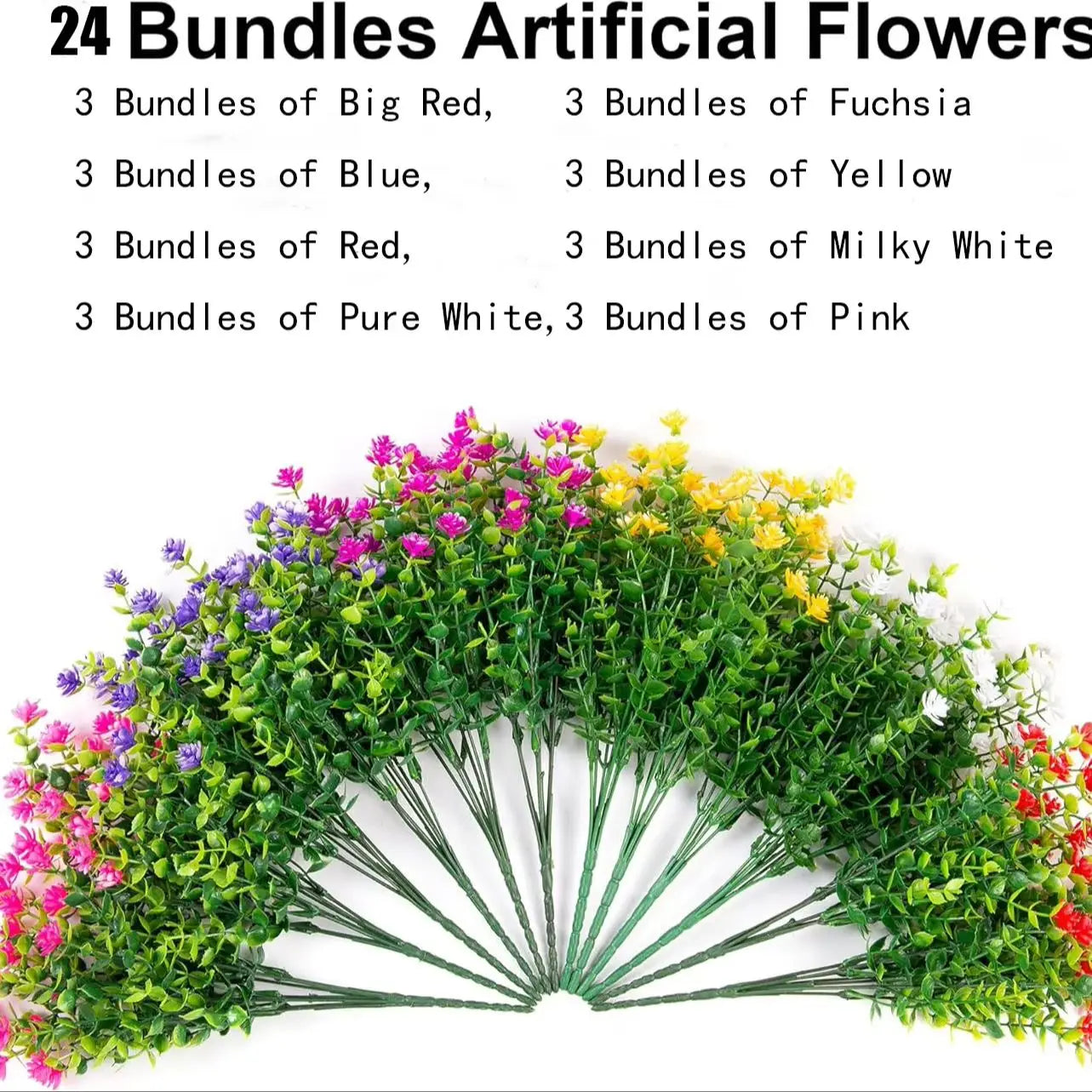 24Bundles,8 Colors, Outdoor Artificial Fake Flowers UV