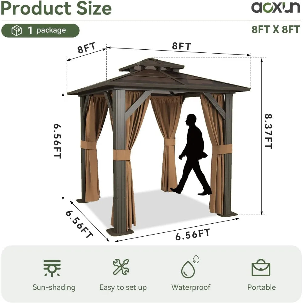 8'x8' Hardtop Gazebo,  with Curtains and Netting,
