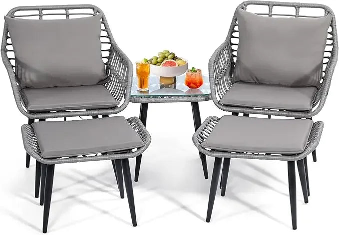 Patio Conversation Furniture Set, Includes 2 Chairs, 2 Ottomans,  Side Table