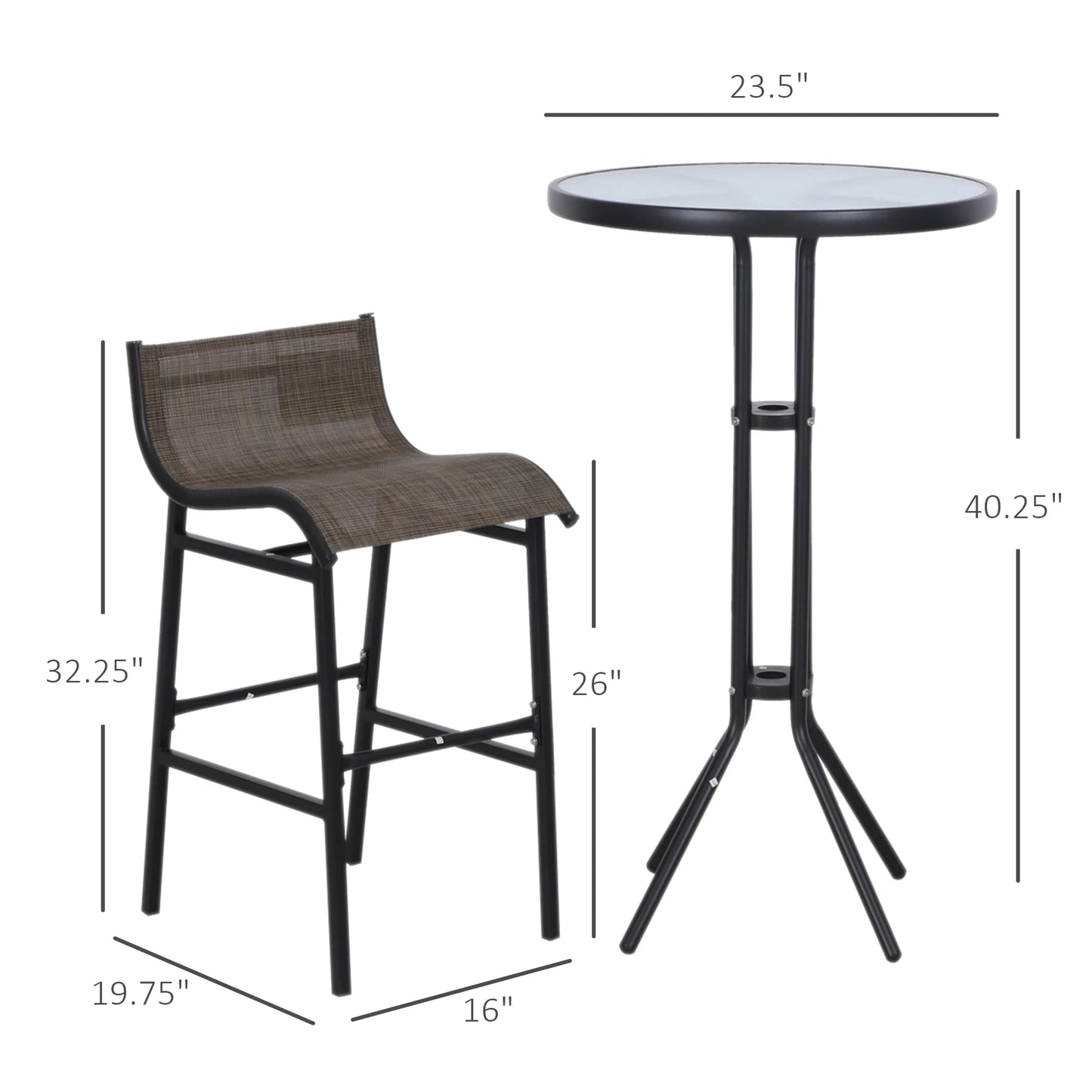 3Pc Outdoor Patio Bar Table Chairs Set