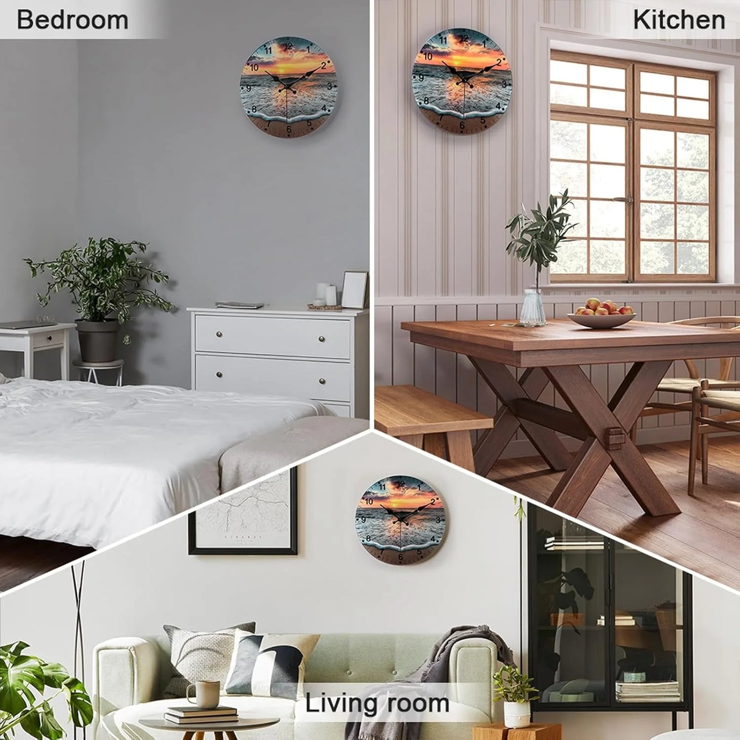 Hign-concerned 12 Inch Silent Non-Ticking Beach Sunrise Wall Clock