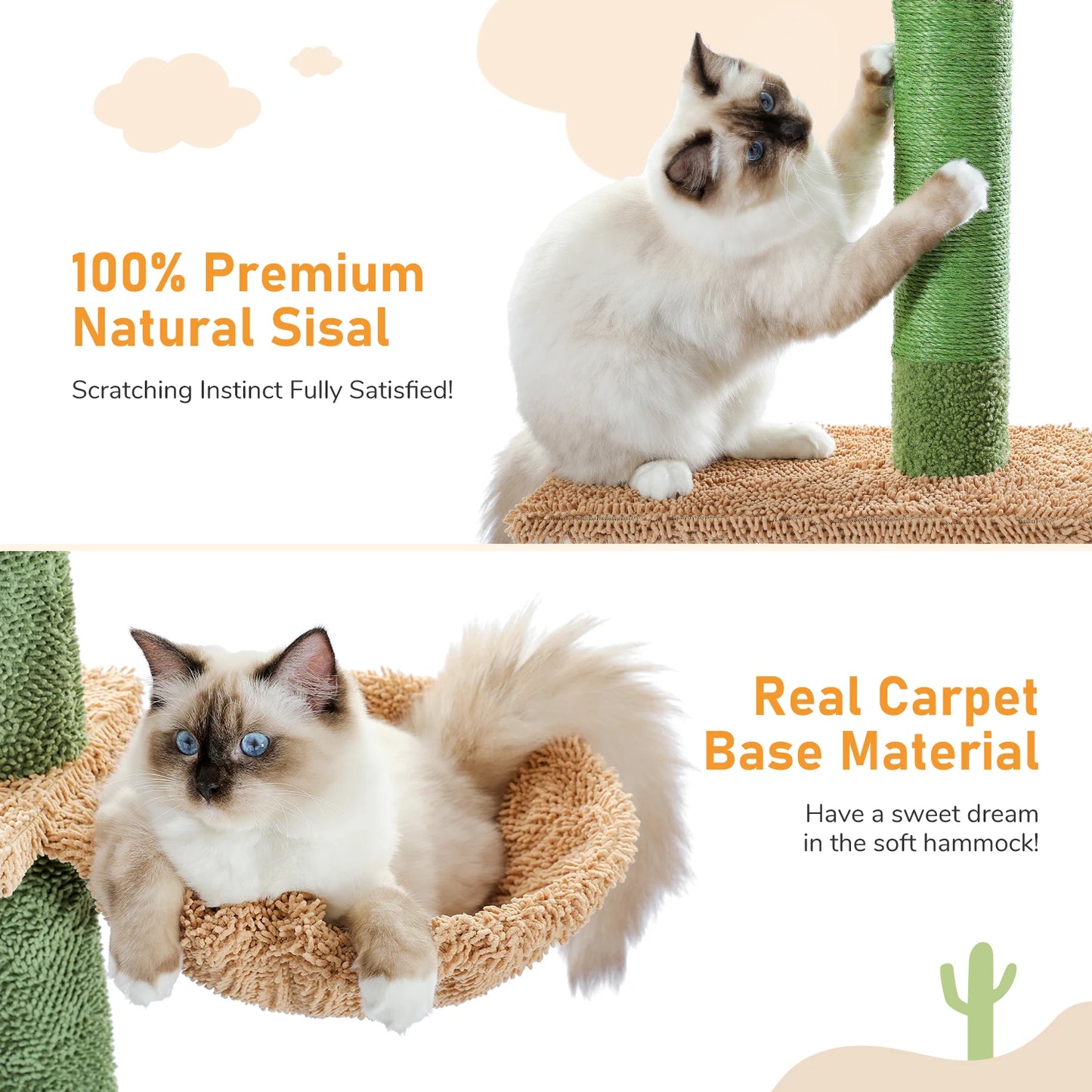 5-Tier Floor to Ceiling Cat Tower Cactus Tall Climbing Tree