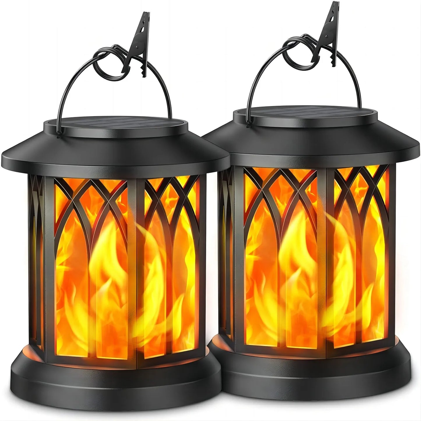 2/4 Pack Upgraded Flickering Flame Solar Lanterns Lights Outdoor,