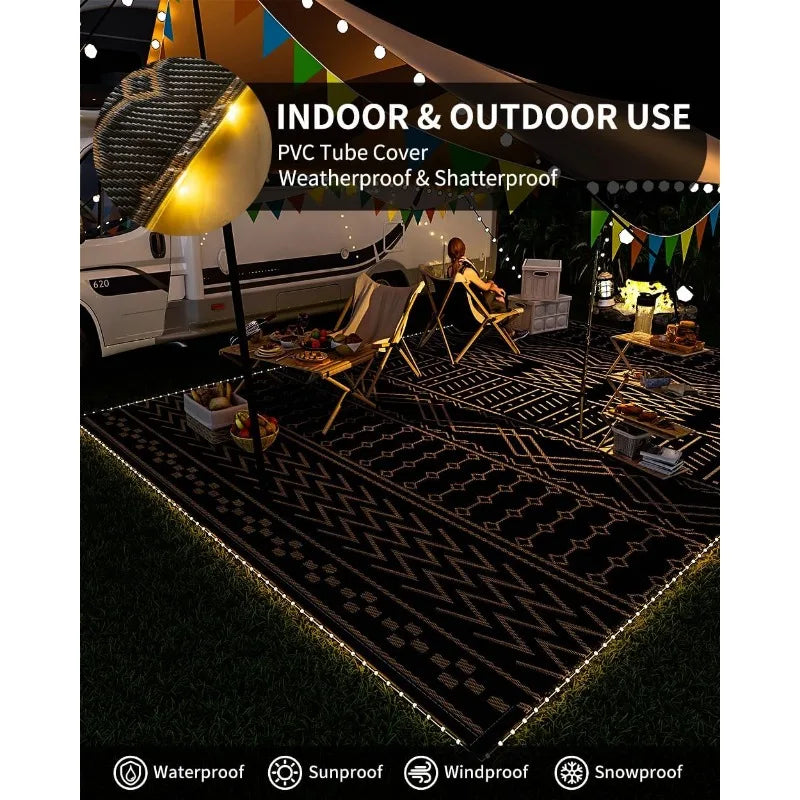 Outdoor Rug Carpet Waterproof 8x10 ft with LED