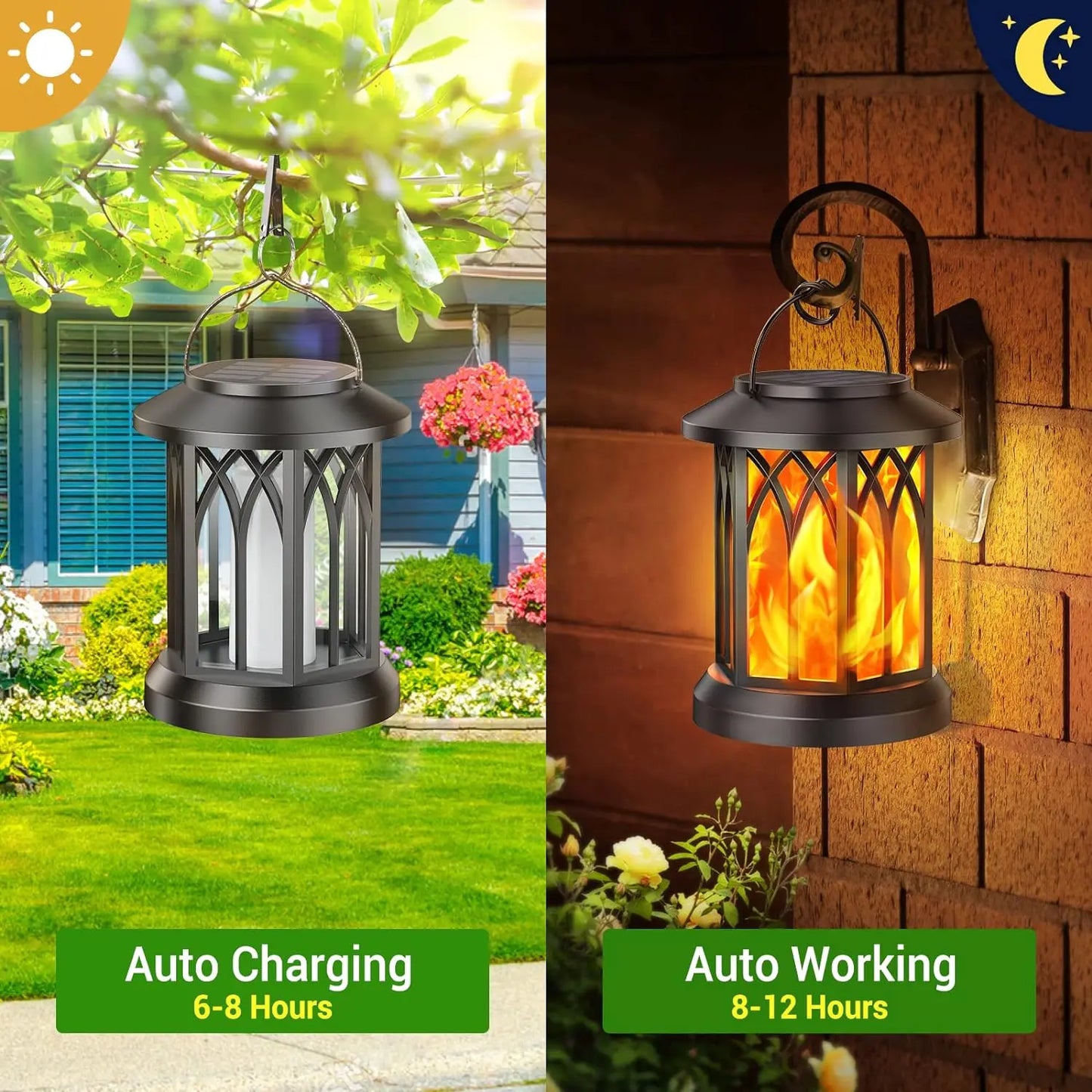 2/4 Pack Upgraded Flickering Flame Solar Lanterns Lights Outdoor,
