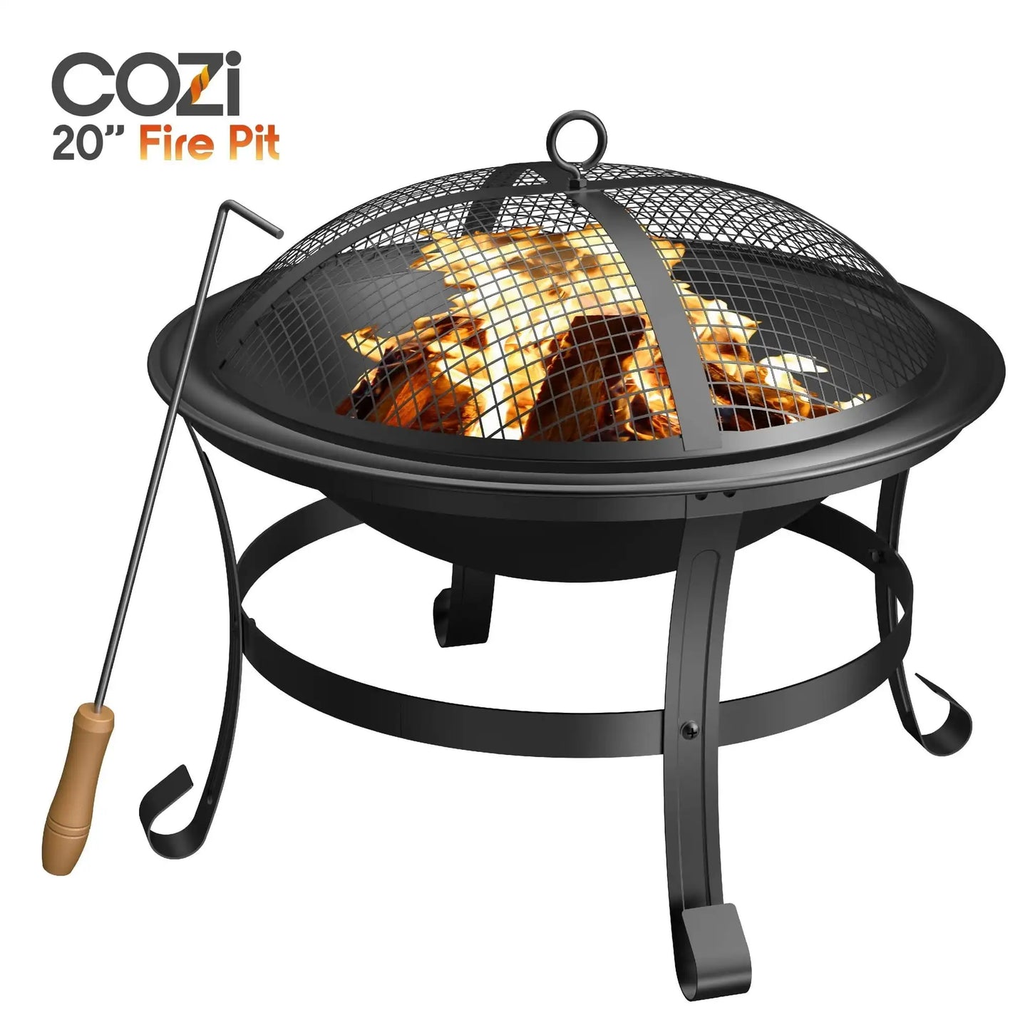 19" Wood-burning Fire Pit with Wire Mesh and Cover f
