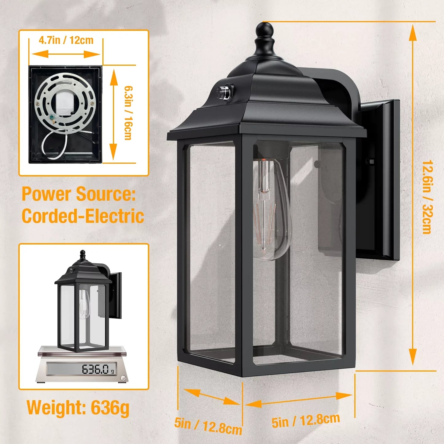 Outdoor Wall Sconce Lights by LS Wall Lanterns - Black Set