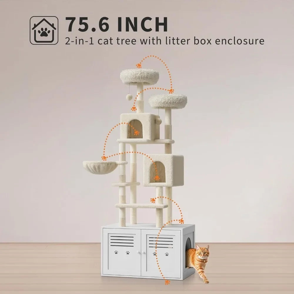 Hign-concerned 2-in-1 Modern Cat Tree with Litter Box Enclosure