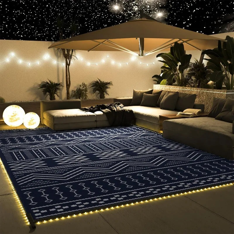 Outdoor Rug Carpet Waterproof 8x10 ft with LED