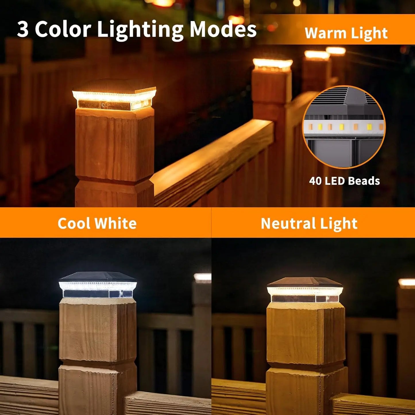 6 Pack 4x4 Solar Post Lights Outdoor, with 3 modes