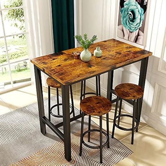 Table Set for 4 Bar with Stools Industrial Counter Height