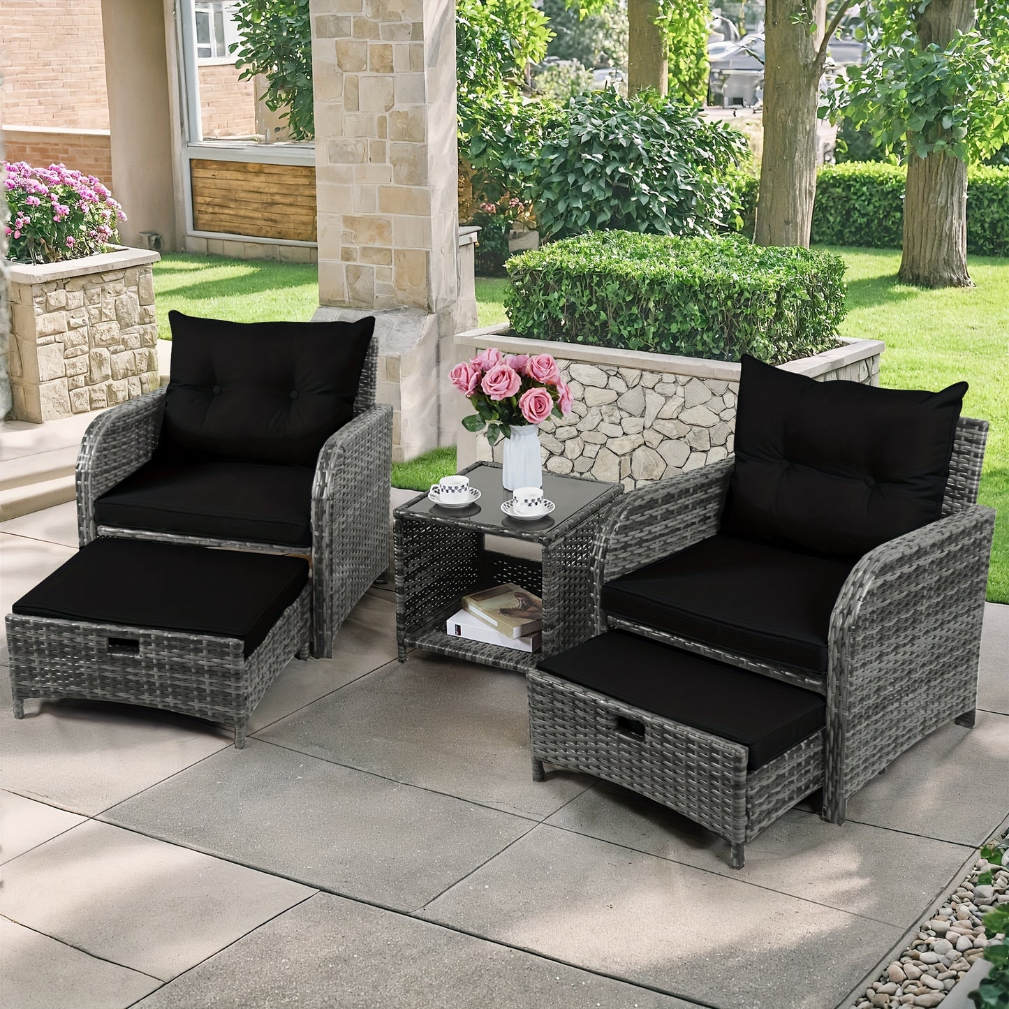 5pcs Wicker Rattan Outdoor Patio Furniture Set