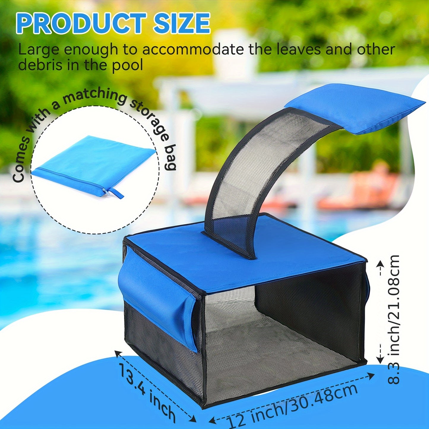 Efficient Leaf Catcher with Mesh Basket & Removable Liner, Ideal for Home Pools Up to 200 Sq